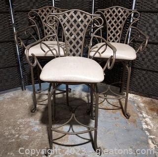 3 Nice Metal Frame Swivel Bar Stools With Upholstered Seats