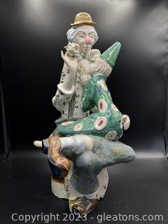 Sitting Clown with Child in Lap Figurine 