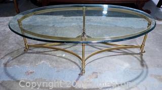 Beautiful Hollywood Regency Brass and Glass Coffee Table 