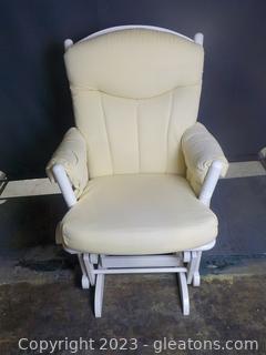 Very Comfortable White Wooden Chair That Converts from Rocker to Stationary Position 