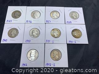 Set of Near/Possibly Uncirculated Silver George Washington Quarters 