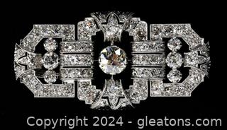 Appraised 18k 12.45 Carat Diamond Art Deco Broach $31,975