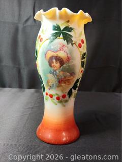 Antique Victorian Hand Painted Bristol Blown Glass Vase

