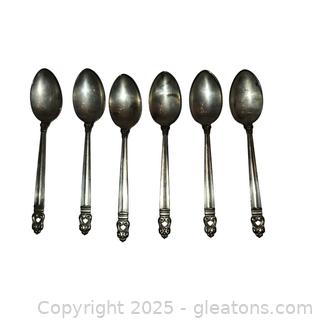  Set of 6 International Silver Royal Danish Sterling Silver Demitasse Spoons