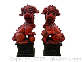 Chalkware Chinse Red Foo Dogs