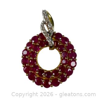 14kt Yellow Gold Ruby & Diamond Circle Pendant