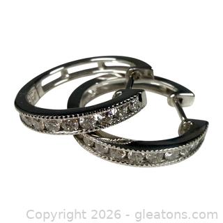 14kt White Gold Diamond Hoop Earrings