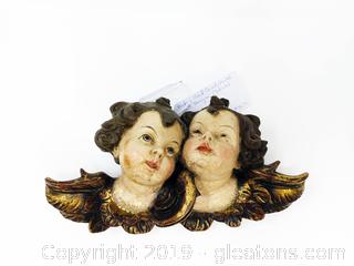 Wooden Hand Carved/Painted Wall Hanging Cherubs