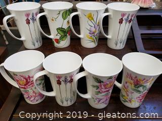 Set Of (8) Tall Vintage Crown Trent Bone China Floral Set Of Coffee Mugs 6"Tall Floral England