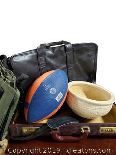 (2) Leather Briefcases Samsonite/Black Leather/Flower Pot/Florida Gators Football/Picnic Bag/Wine Bag
