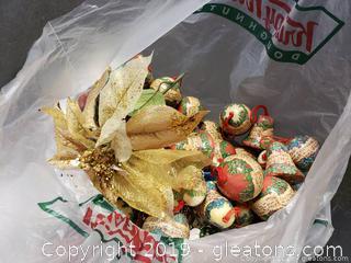Lot 26 Bag Lot Of Music/Paper/Decoupage Christmas Ornaments/Musical Gold Plastic Garland/Gold Poinsettia