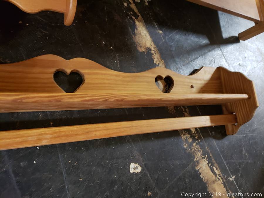 Farmhouse Wooden Heart Quilt Rack And Small Shelf Auction