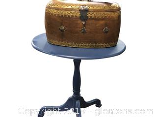 Small Blue Side Table + Very Ornate Brass Detailed Wooden Box Handmade For Manchester LTD.