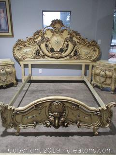 Baroque Style Queen Bed with Highly Ornamental Headboard and Footboard Made in Philippines