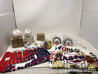 Lot with 1995 World Series Champions Atlanta Braves T-Shirts and Sponsored Coca-Cola Baseballs