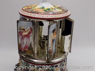 Vintage Porcelain Reuge Musical Carousel Cigarette Holder Made in Florence  ,Italy Auction
