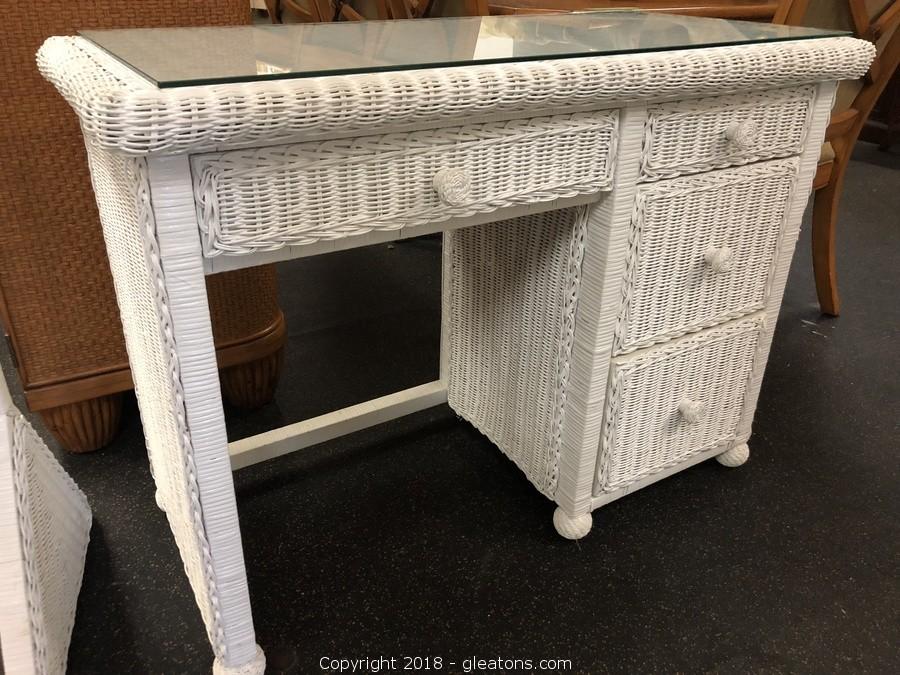 White wicker desk with glass top discount