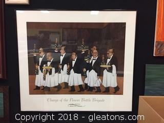 Large Guy Buffet Wine Group Charge Of The Flower Bottle Brigade Print In Black Metal Frame