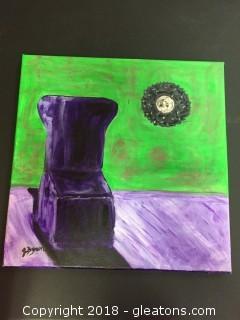 Local Artist Acrylic "The Purple Chair" Deep Purples/Green Make Up This Original Acrylic Work
