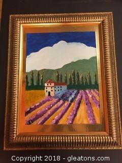 Local Artist 12x16 "The Farmhouse Italy" Org. Acrylic On Canvas (1st Acrylic) Big Gold Frame