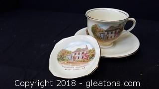 Lot Of (3) Pieces Tea Cup/Saucer Plate Small Ashtray Washington Headguart Valley Forse, RA