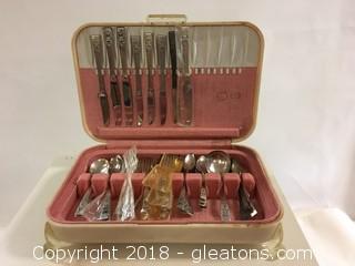 Vintage Set Of Community Coronation Pattern Silverware 46 Pieces Beautiful Case With Pink Velvet And Scroll Work