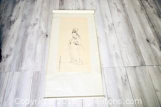 Vintage Mystery Estate Find Chinese Imperial Style Scroll Signed Original Print Geisha Girl