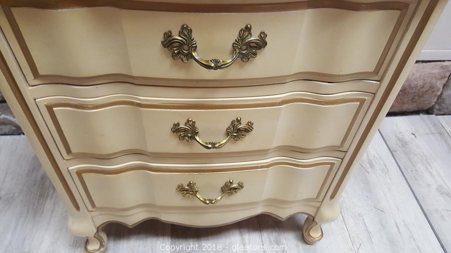 Solid French Provincial Side/End Table With (3) Drawers Cream/Gold Auction | Gleaton's, Metro Atlanta Auction Company, Estate Sale & Business Marketplace Solid French Provincial Side/End Table With (3) Drawers Cream/Gold Auction | Gleaton's, Metro Atlanta Auction Company, Estate Sale & Business Marketplace