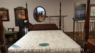 Queen Poster Bed With Very Nice Ornate Wood Carving post With Headboard/Foot Board And Set Of Mattresses