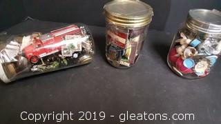 Treasure jars include vintage Winston lighter and other vintage lighters, Antique ceramic poker chips, vintage dollhouse pieces and more!