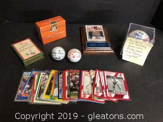 Lot of Vintage and SIgned Sports Memorabilia ATLANTA unopened limited edition Cal Ripken Jr set, Playing cards are military, Randy Owens from group Alabama