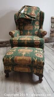 Nice Fun Fabric Wingback Chair With Matching Drapes And Ottoman