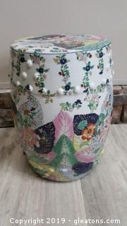 Heavy Vintage Chinese/Asian Porcelain Garden Seat/Stool Floral Pattern