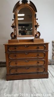 French/Renaissance Carved Top Commode/Buffet/Dresser Very Ornate Detail/ (4) Lock Drawers