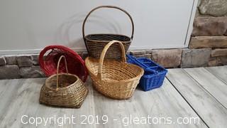 Lot Of 5 Vintage Baskets With Colorful Ones