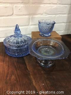 Lot of 3 pieces of blue depression glass
