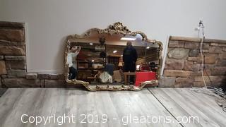 Very Large Vintage Wall Mirror Gold Plastic Guitled 