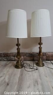 Pair Of Vintage Tall Brass Lamps