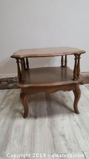 Vintage Square Double Shelf French Country Oak Provincial End Table/Drum Table 