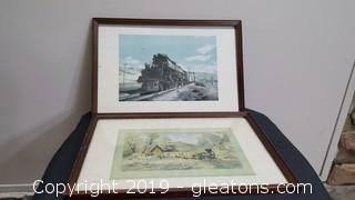 Wood Framed Vintage Old Train Prints (PR Of Then) 