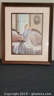 Framed Vintage Girl Reading Print Wall Picture