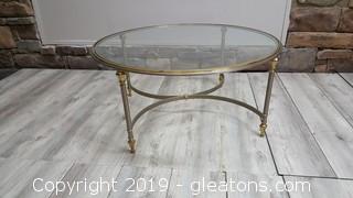 Mid Century Vintage Brass Round Glass Top Heavy Coffee Table