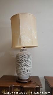 XXL VIntage Lamp White French Embossed Aged White Ceramic Table Lamp/Oriental 