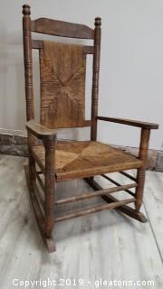 Vintage Large Rocking Chair Rush Bottom/Back 