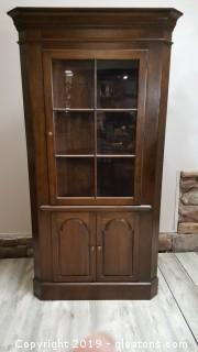 Vintage Corner China Cabinet With Inside Lighting And Bottom Storage