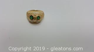 14KT Gold Emerald and Diamond Owl Ring