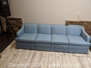 Large Sturdy Blue Patterned Sofa W/Arm Covers 