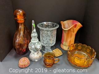Box Lot Of Glass Cups. Bowl Vases 