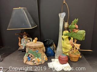 Box Lot Cookie Jar Vase Dollie Lamp Feather Hat Monkey Lamp  