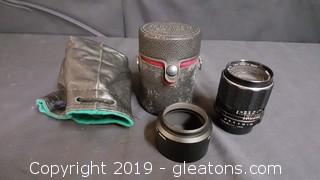 Asahi Opt.co Takumar 2.8-105 Lens with Lens Cap and Shade with Hard Leather Case + Soft Case